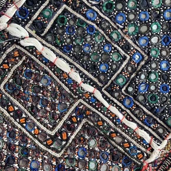 Vintage Antik Kraft Boho Chic bag cotton with leather fringe - Picture 2 of 14